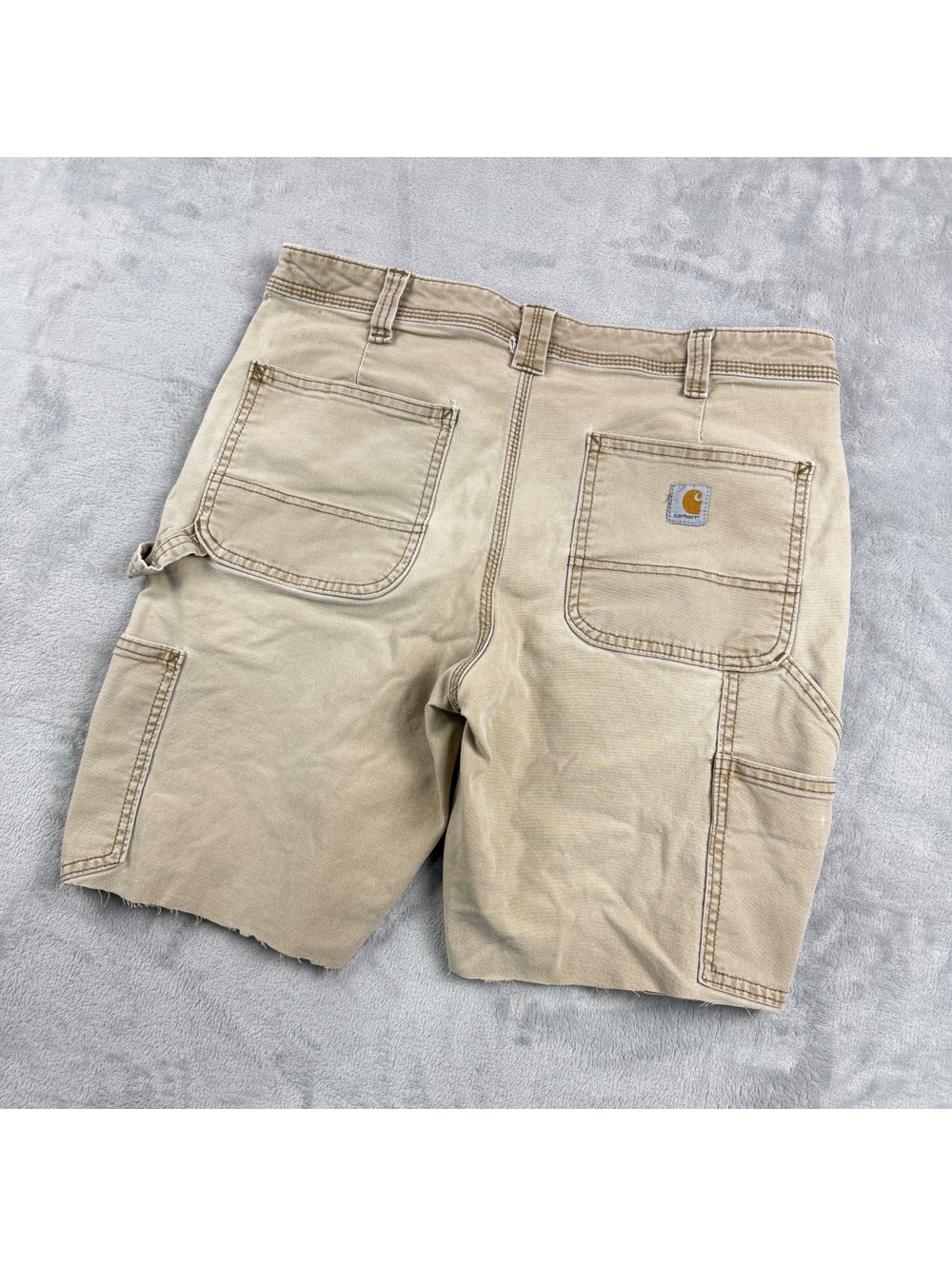 Carhartt Canvas Carpenter Work Shorts Tan Cutoff Original Fit Distressed Wmns 10